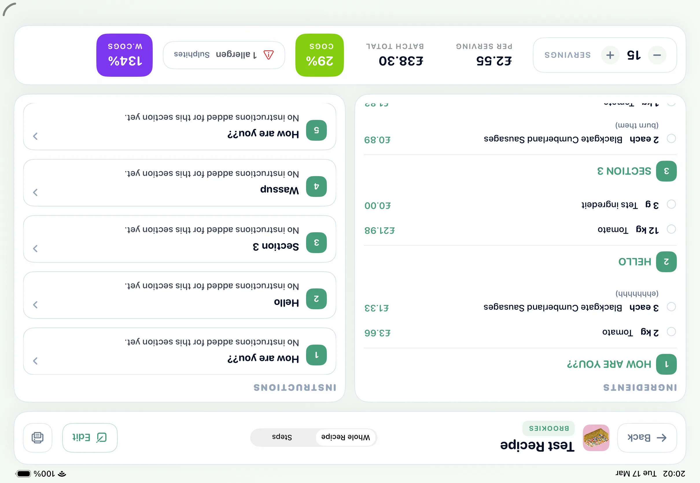 Bakery workspace showing connected recipe, production, and operational modules